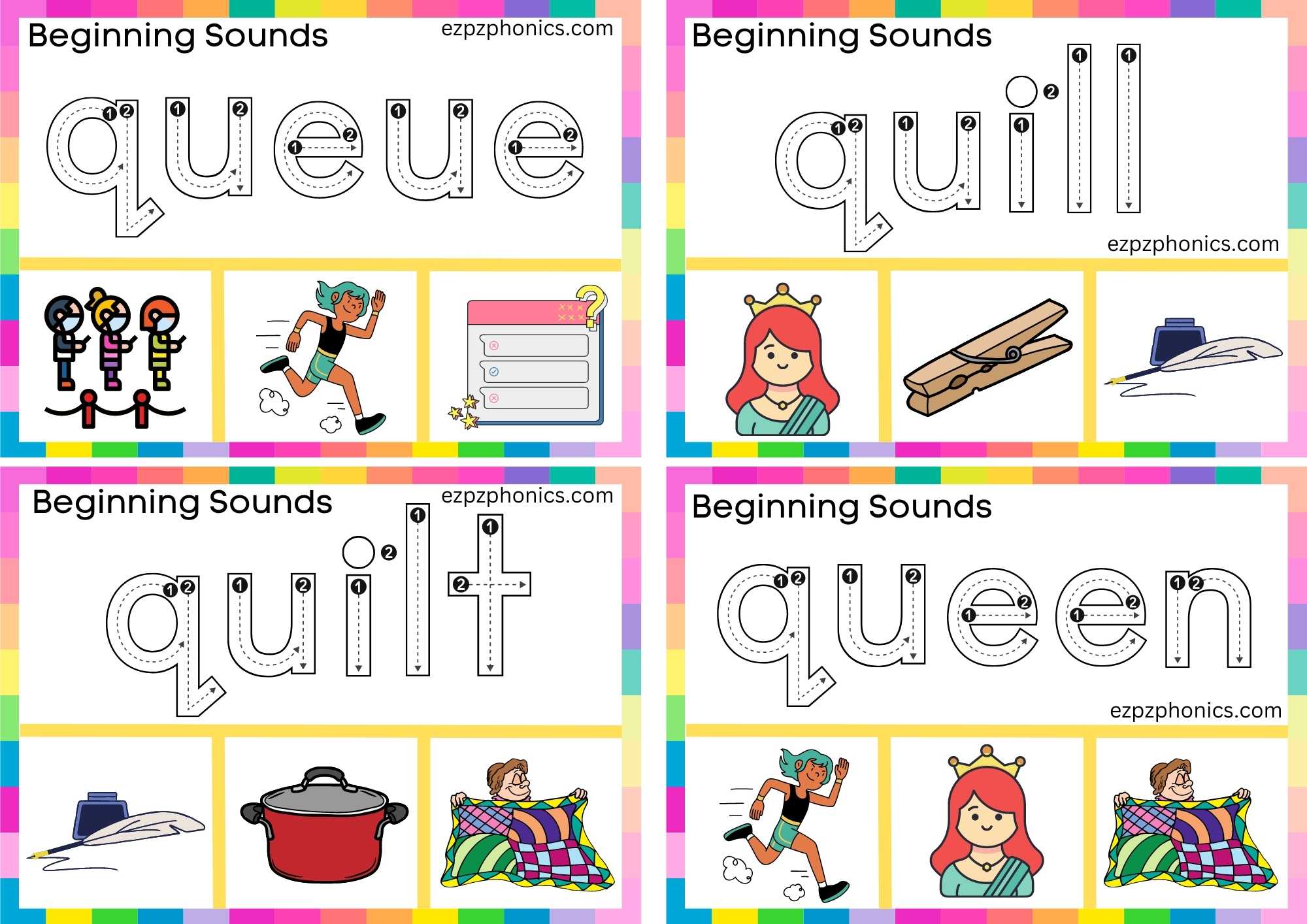 Letter Q Trace The Word And Clip The Correct Image Group 1